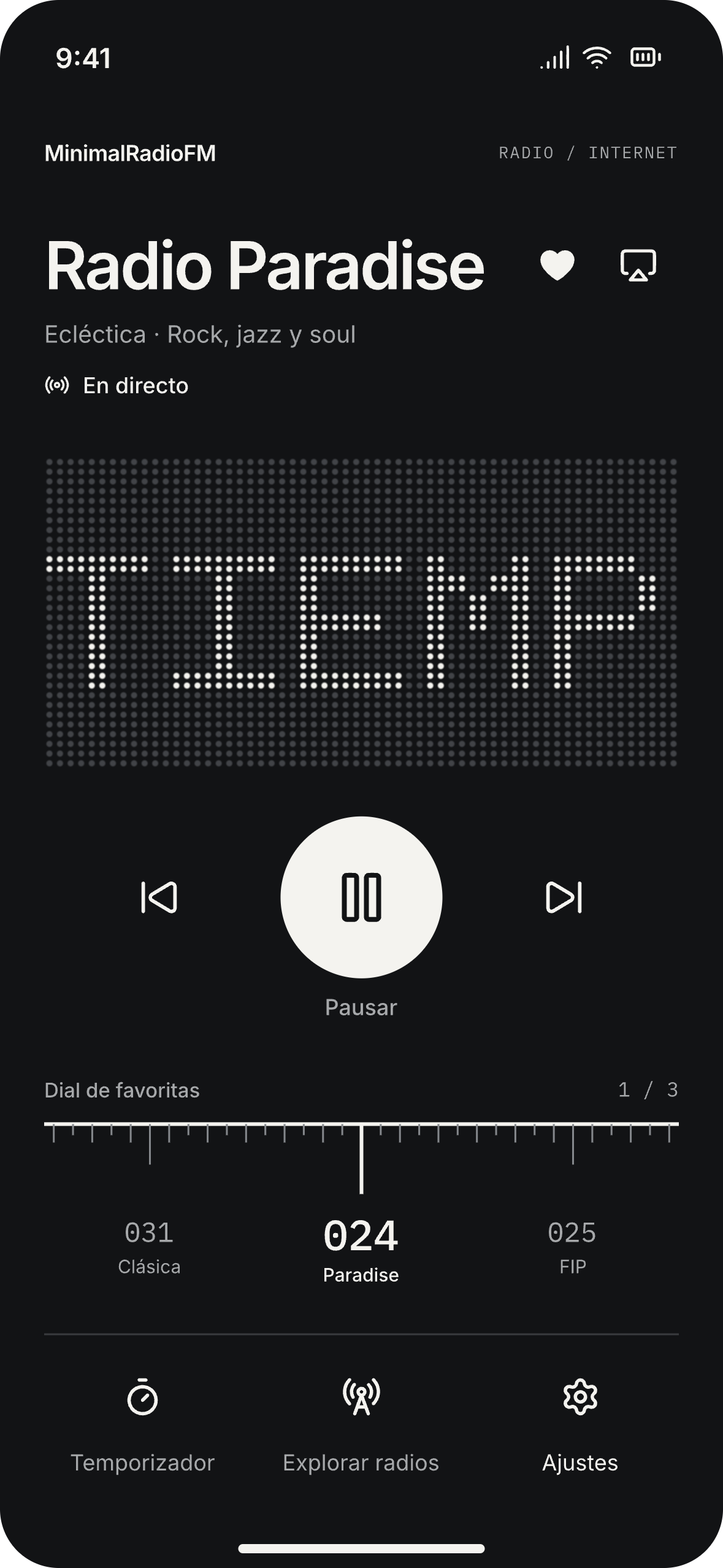 Reproducción en directo en modo oscuro
